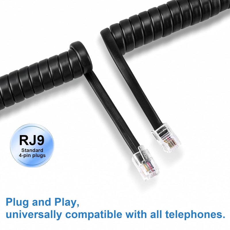 EZYUMM Phone Cord for Landline, 2 Pack Black Handset Telephone Cord, Universal Replacement Cable for Desk & Wall Phones - Image 2